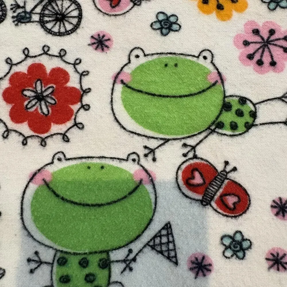 Handmade Pillowcase Frogs & Flowers Whimsical Flannel 20x32